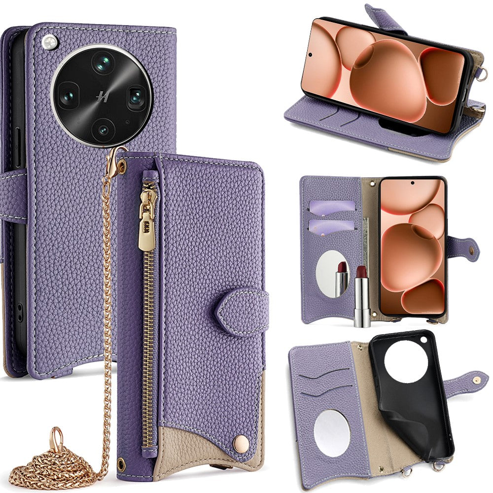 For Oppo Find X8 Ultra 5G Leather Case Wallet Stand Cover Irregular Tail Style with Chain Strap