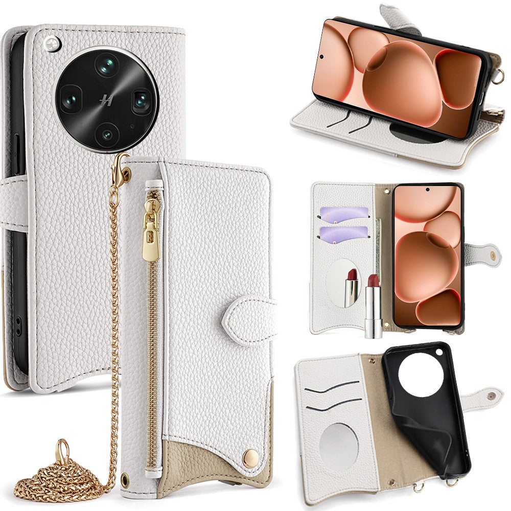 For Oppo Find X8 Ultra 5G Leather Case Wallet Stand Cover Irregular Tail Style with Chain Strap