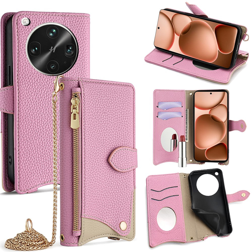 For Oppo Find X8 Ultra 5G Leather Case Wallet Stand Cover Irregular Tail Style with Chain Strap