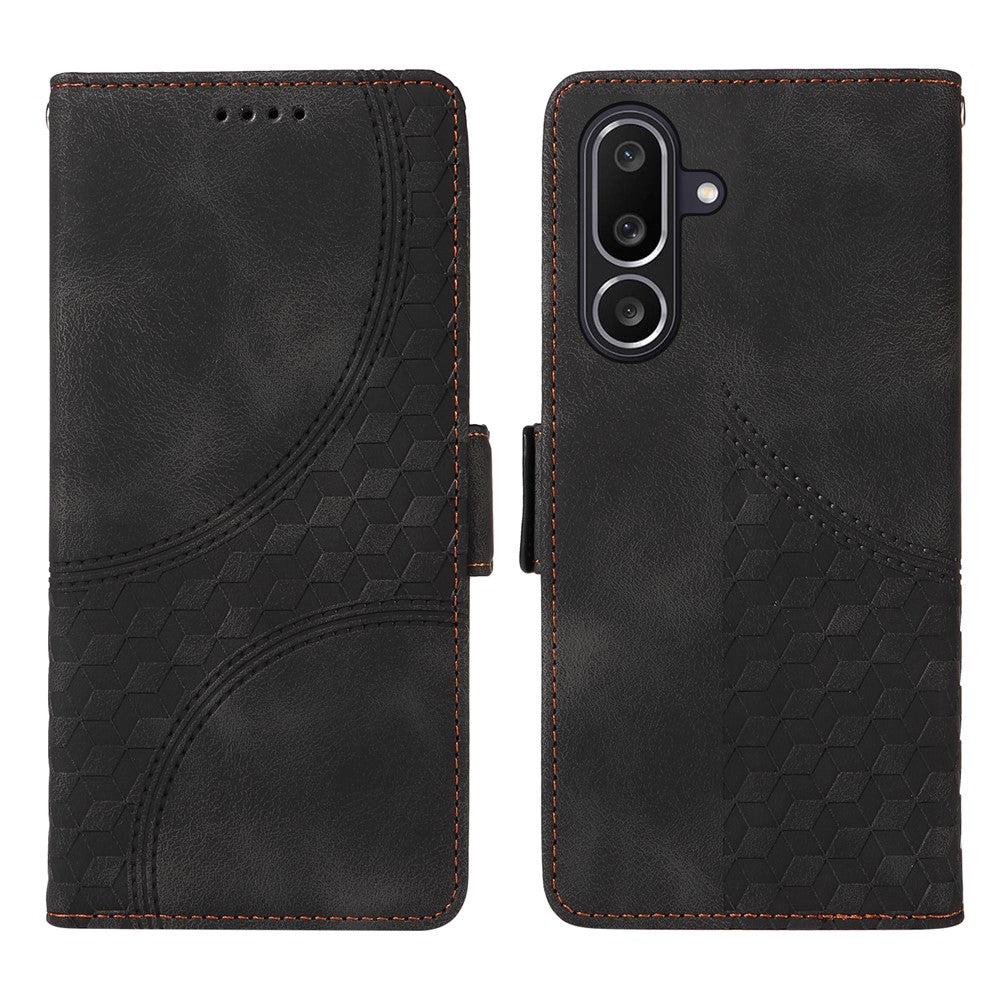 Til Samsung Galaxy M56 5G lædercovers, pung, rombe-præget telefoncover-stativ med rem