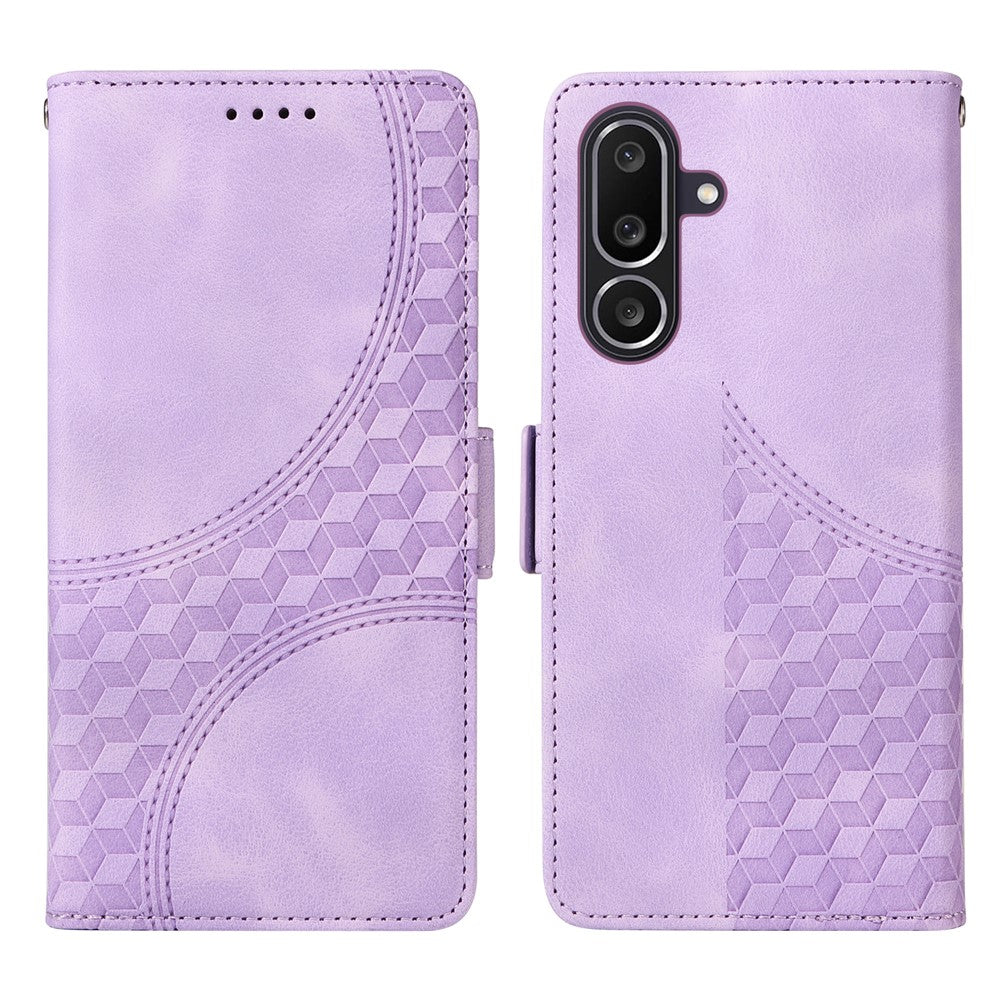 Til Samsung Galaxy M56 5G lædercovers, pung, rombe-præget telefoncover-stativ med rem