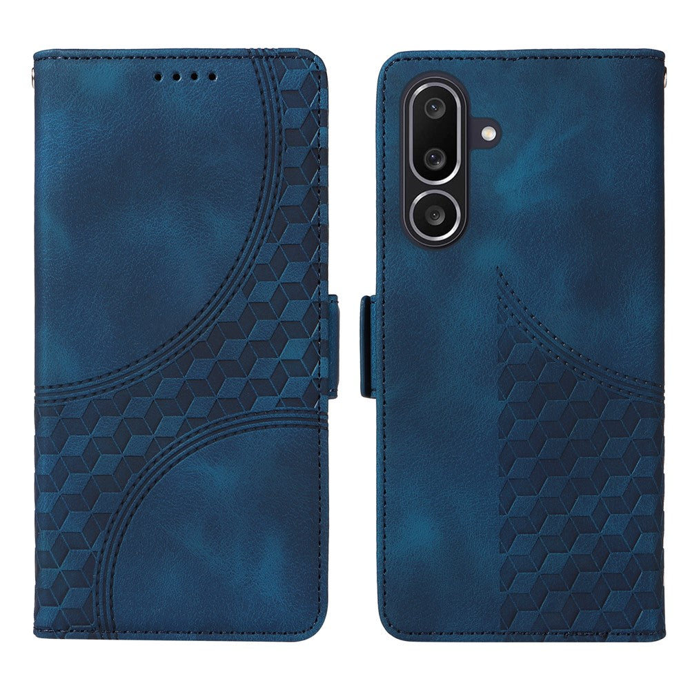 Til Samsung Galaxy M56 5G lædercovers, pung, rombe-præget telefoncover-stativ med rem