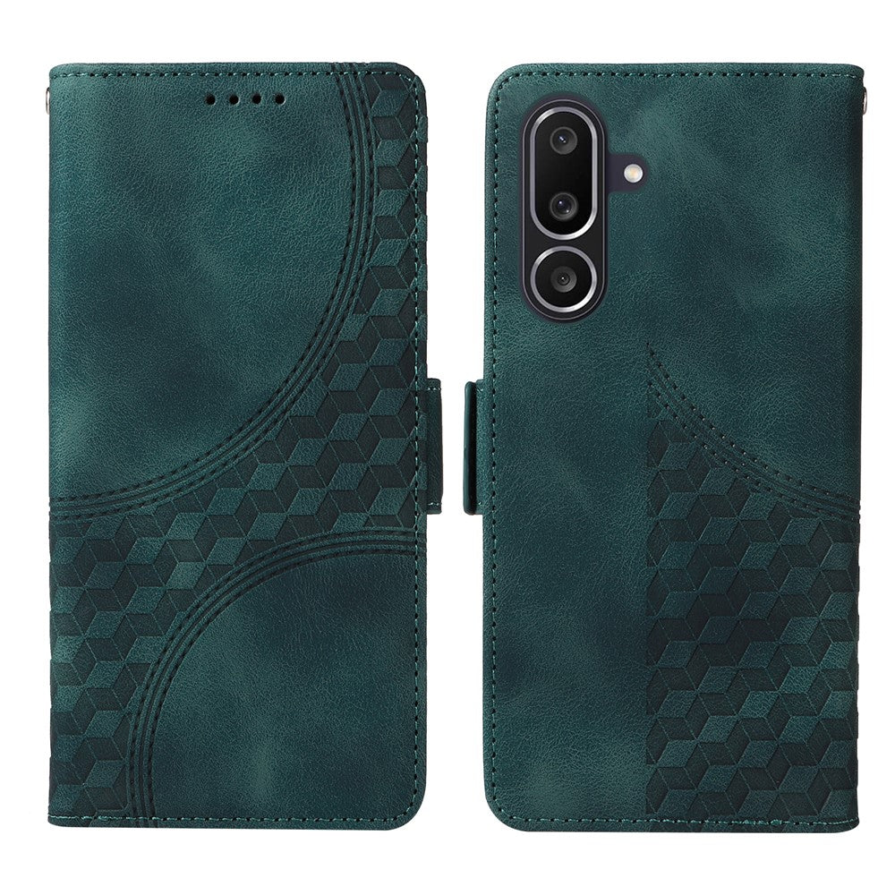Til Samsung Galaxy M56 5G lædercovers, pung, rombe-præget telefoncover-stativ med rem
