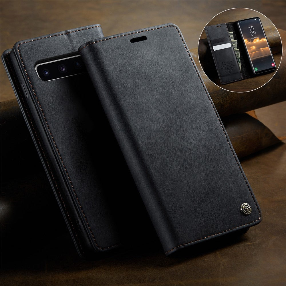 CASEME til Samsung Galaxy S10 etui 033 Series RFID-blokerende pung stativ kalvetekstur læder telefoncover
