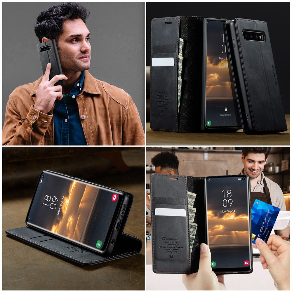 CASEME til Samsung Galaxy S10 etui 033 Series RFID-blokerende pung stativ kalvetekstur læder telefoncover