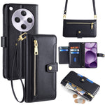 For Oppo Find X8s+ 5G Leather Case Zipper Pocket Wallet Phone Cover with 2 Straps