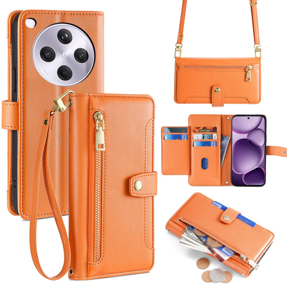 For Oppo Find X8s+ 5G Leather Case Zipper Pocket Wallet Phone Cover with 2 Straps