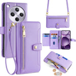 For Oppo Find X8s+ 5G Leather Case Zipper Pocket Wallet Phone Cover with 2 Straps