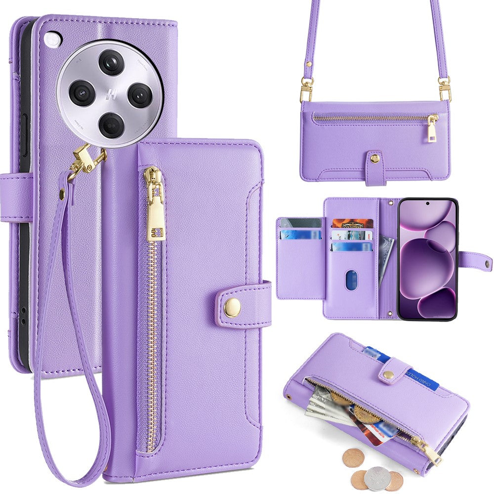For Oppo Find X8s+ 5G Leather Case Zipper Pocket Wallet Phone Cover with 2 Straps