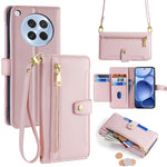 For Oppo Find X8s 5G Leather Case Zipper Pocket Wallet Phone Cover with 2 Straps