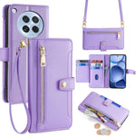 For Oppo Find X8s 5G Leather Case Zipper Pocket Wallet Phone Cover with 2 Straps