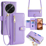 For Oppo Find X8 Ultra 5G Leather Case Zipper Pocket Wallet Phone Cover with 2 Straps