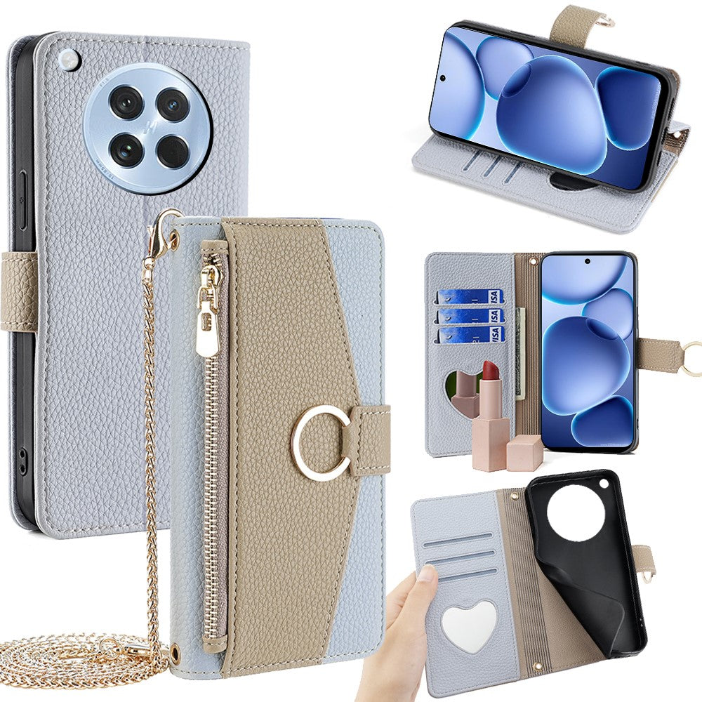 For Oppo Find X8s 5G Case Mirror Wallet Leather Phone Cover with Chain Shoulder Strap
