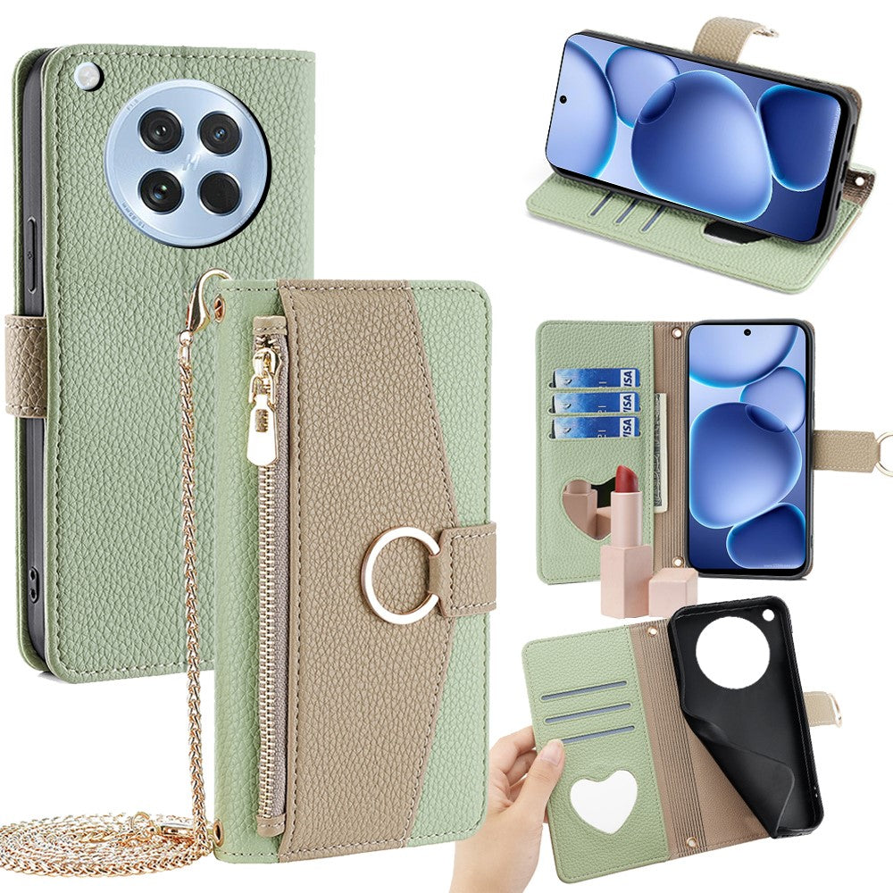 For Oppo Find X8s 5G Case Mirror Wallet Leather Phone Cover with Chain Shoulder Strap