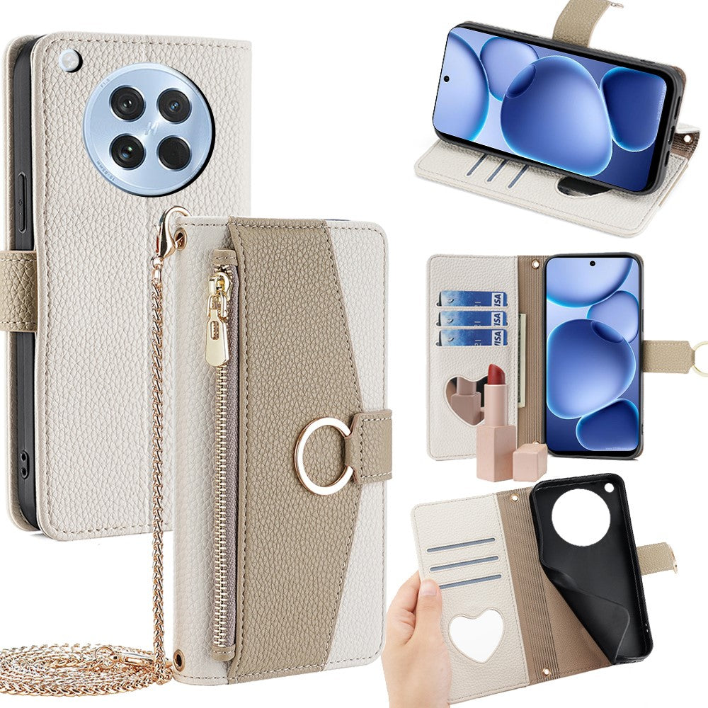 For Oppo Find X8s 5G Case Mirror Wallet Leather Phone Cover with Chain Shoulder Strap