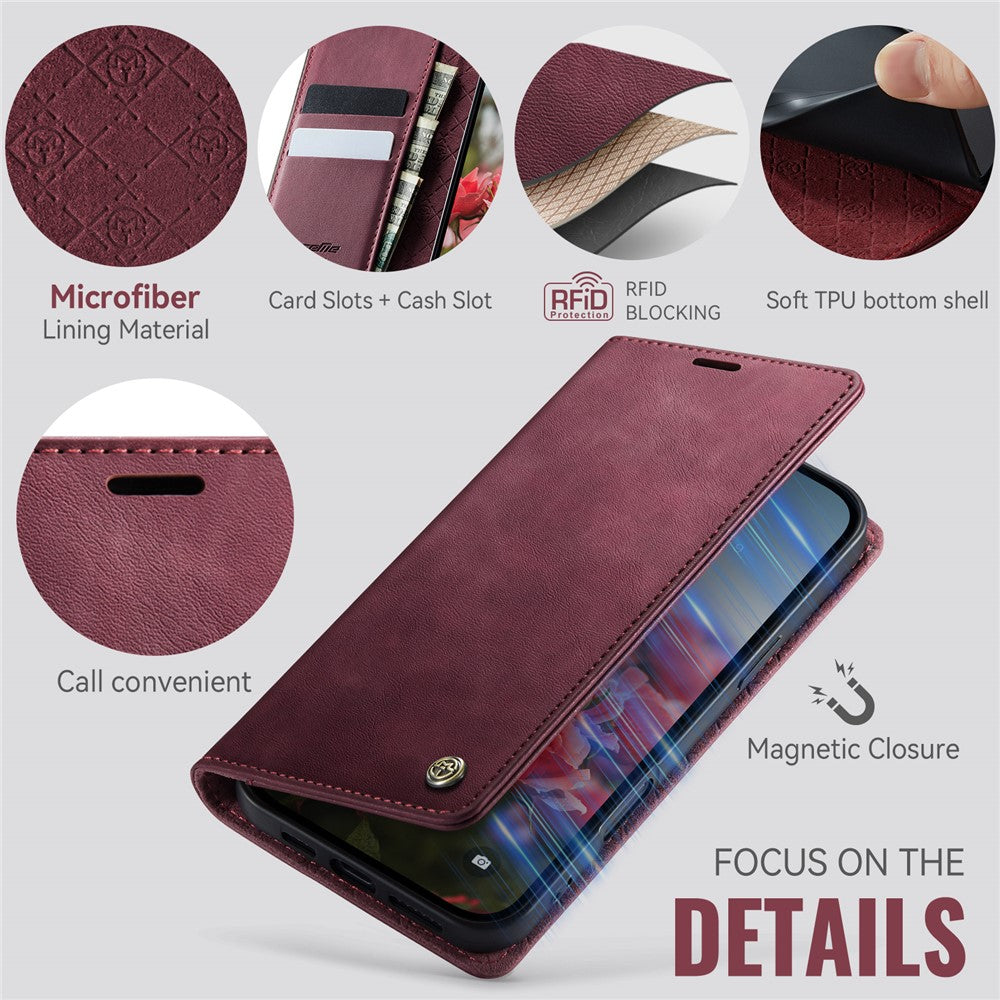 CASEME For iPhone 16 Pro Case 033 Series RFID Blocking Wallet Stand Calf Texture Leather Phone Cover