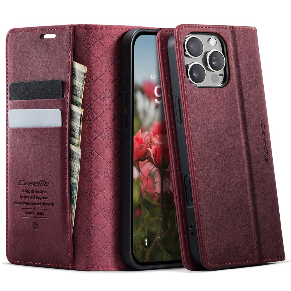 CASEME For iPhone 16 Pro Max Case  033 Series RFID Blocking Wallet Stand Calf Texture Leather Phone Cover