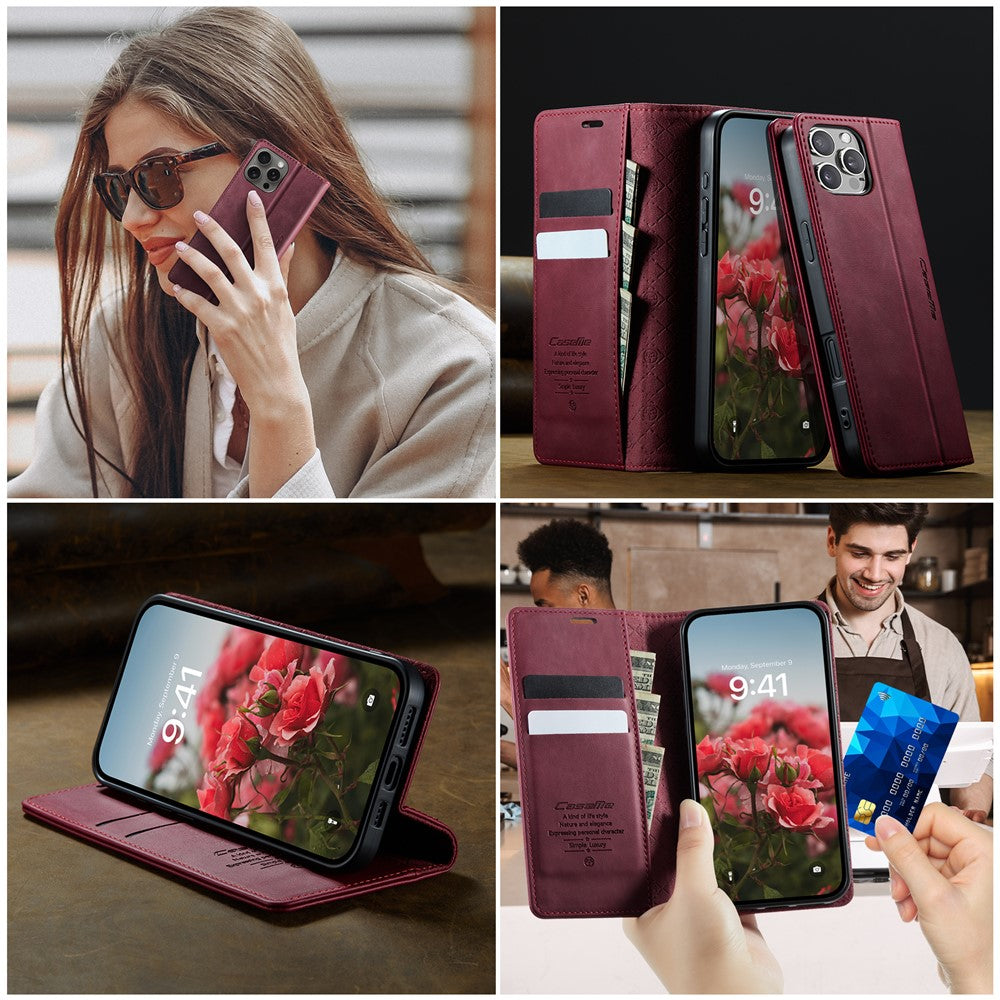 CASEME For iPhone 16 Pro Max Case  033 Series RFID Blocking Wallet Stand Calf Texture Leather Phone Cover