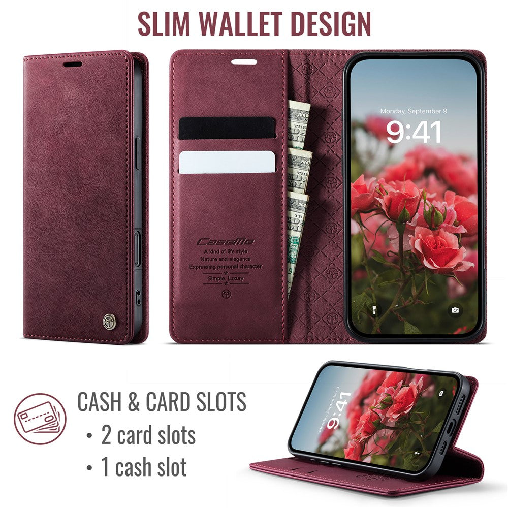 CASEME For iPhone 16 Pro Max Case  033 Series RFID Blocking Wallet Stand Calf Texture Leather Phone Cover