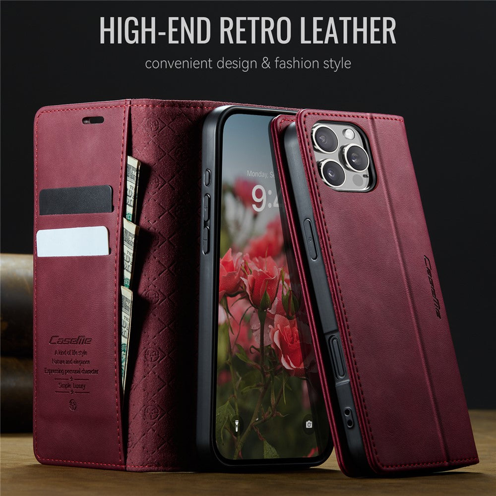 CASEME For iPhone 16 Pro Max Case  033 Series RFID Blocking Wallet Stand Calf Texture Leather Phone Cover