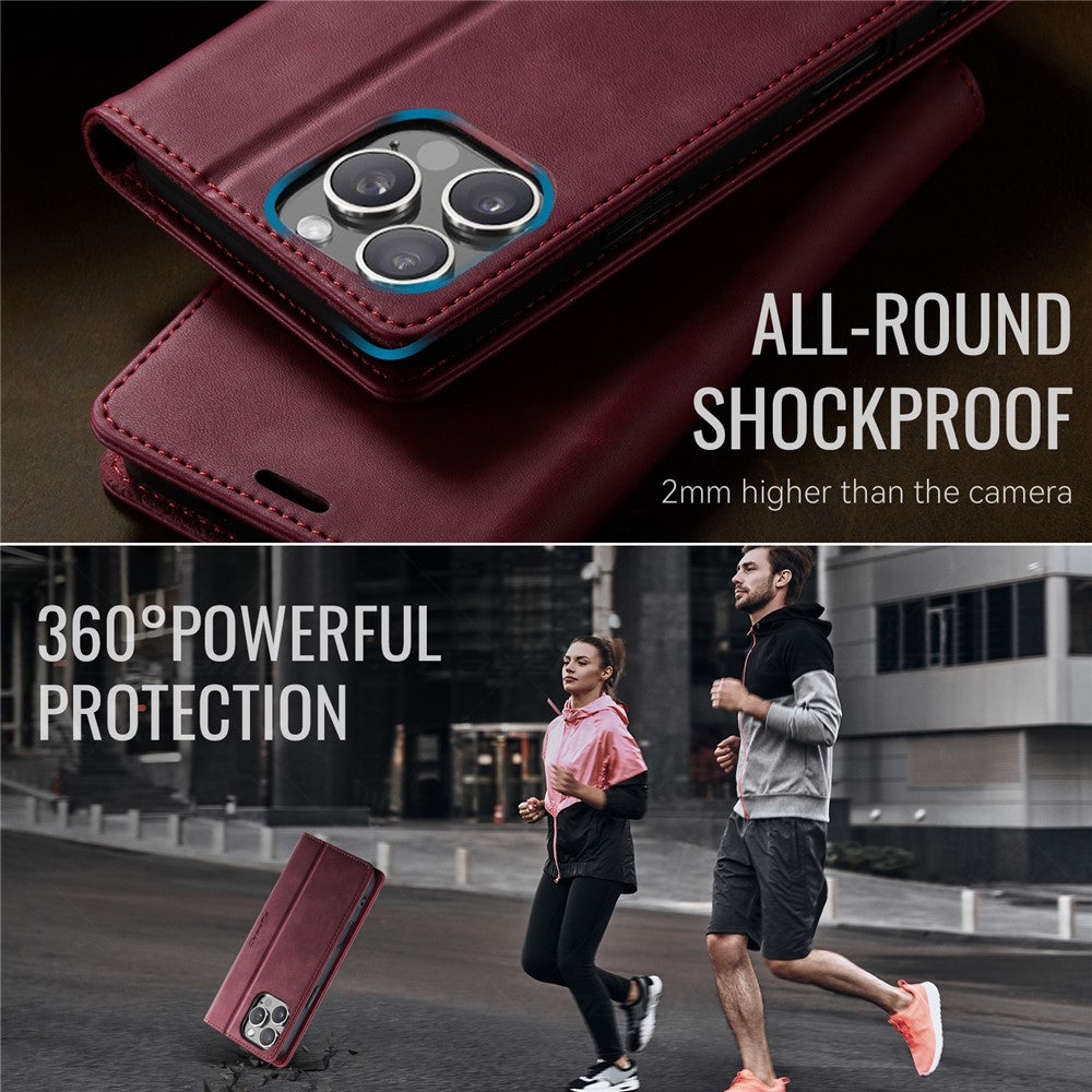 CASEME For iPhone 16 Pro Max Case  033 Series RFID Blocking Wallet Stand Calf Texture Leather Phone Cover