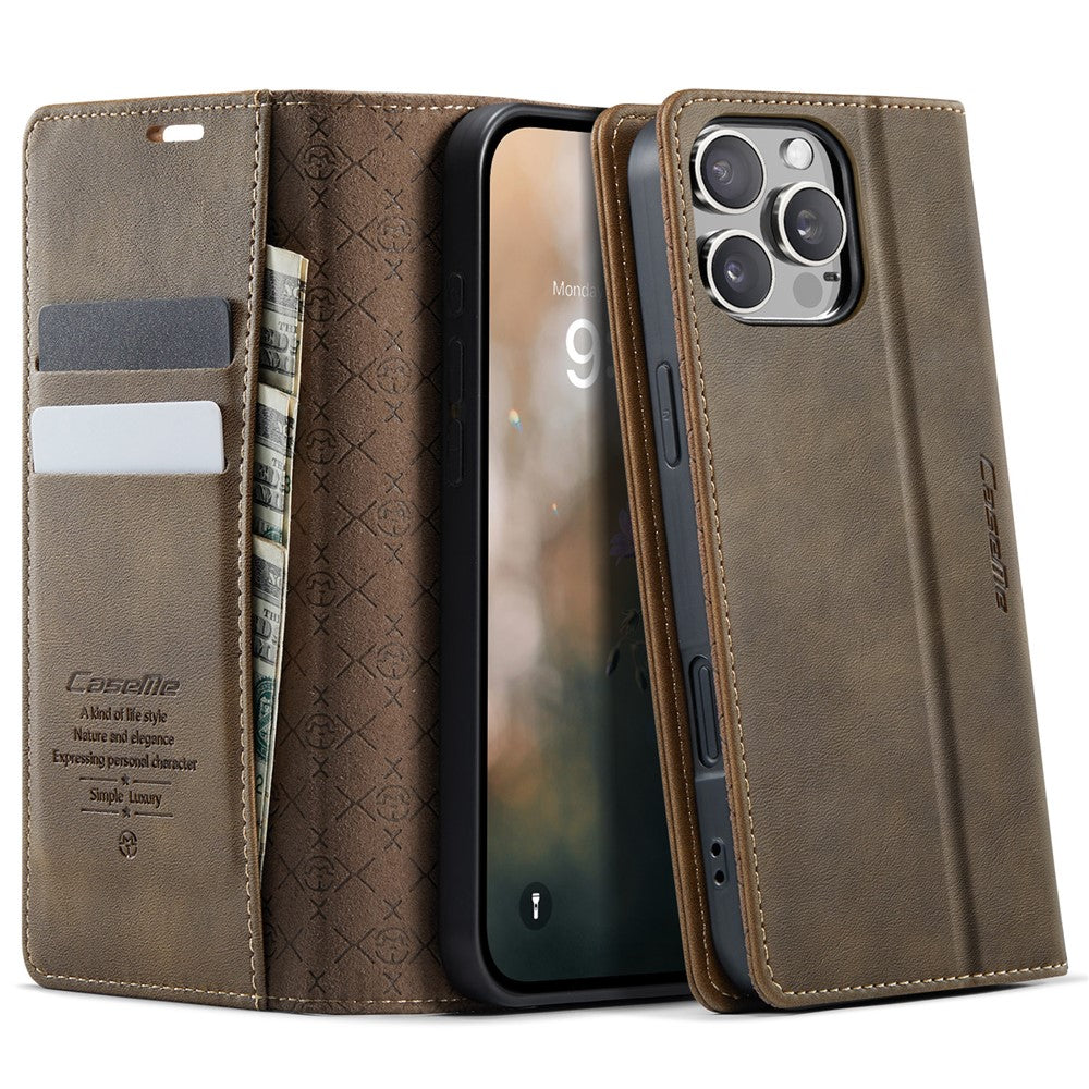 CASEME For iPhone 16 Pro Max Case  033 Series RFID Blocking Wallet Stand Calf Texture Leather Phone Cover