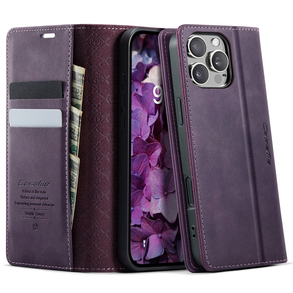 CASEME For iPhone 16 Pro Max Case  033 Series RFID Blocking Wallet Stand Calf Texture Leather Phone Cover
