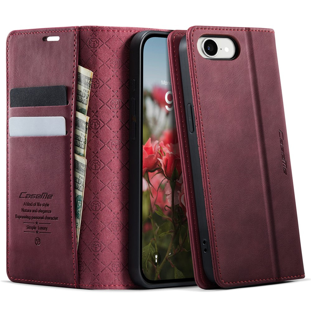 CASEME 033 Series For iPhone 17e / 16e Case RFID Blocking Wallet Stand Calf Texture Leather Phone Cover