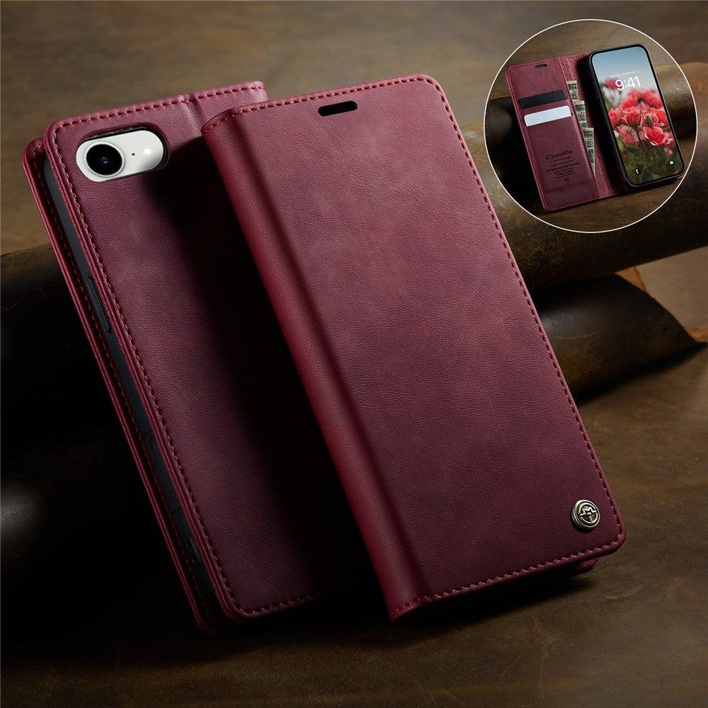 CASEME 033 Series For iPhone 17e / 16e Case RFID Blocking Wallet Stand Calf Texture Leather Phone Cover