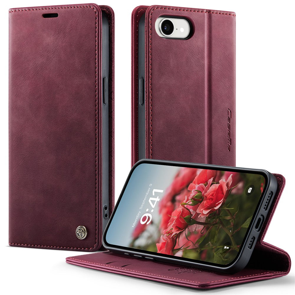 CASEME 033 Series For iPhone 17e / 16e Case RFID Blocking Wallet Stand Calf Texture Leather Phone Cover