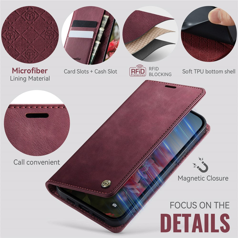CASEME 033 Series For iPhone 17e / 16e Case RFID Blocking Wallet Stand Calf Texture Leather Phone Cover
