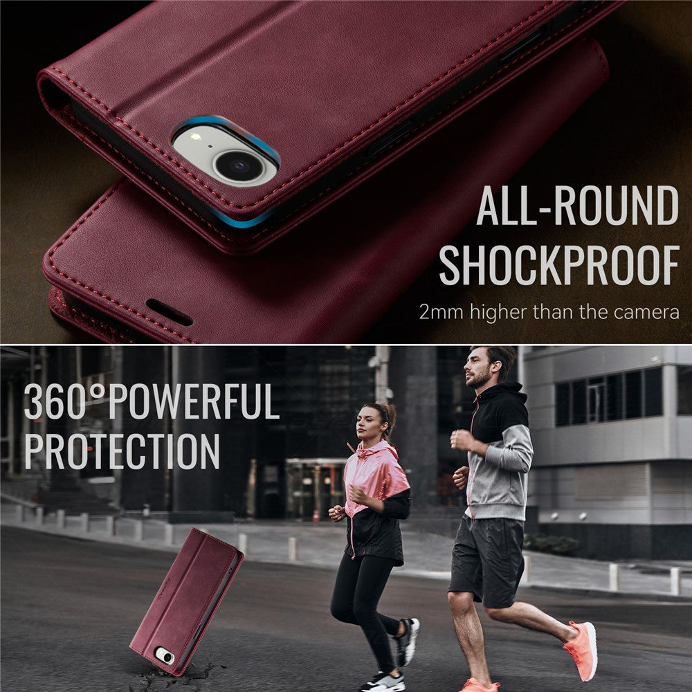 CASEME 033 Series For iPhone 17e / 16e Case RFID Blocking Wallet Stand Calf Texture Leather Phone Cover