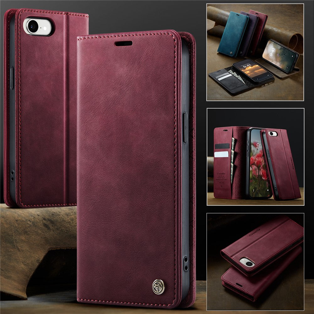 CASEME 033 Series For iPhone 17e / 16e Case RFID Blocking Wallet Stand Calf Texture Leather Phone Cover