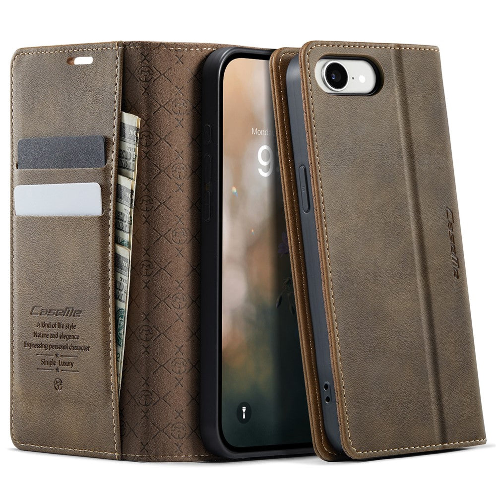 CASEME 033 Series For iPhone 17e / 16e Case RFID Blocking Wallet Stand Calf Texture Leather Phone Cover