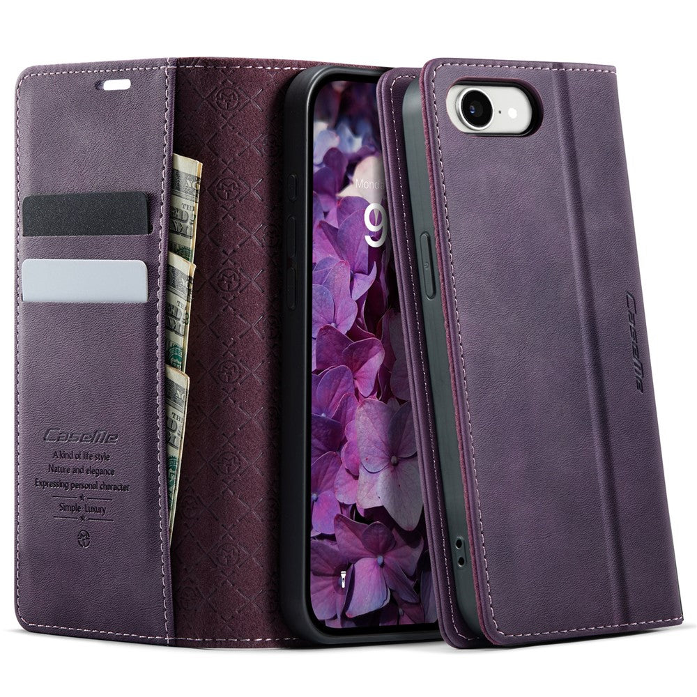 CASEME 033 Series For iPhone 17e / 16e Case RFID Blocking Wallet Stand Calf Texture Leather Phone Cover