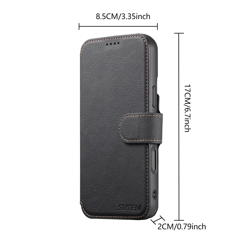 SUTENI Q-05 For iPhone 16 Case Detachable Wallet Stand Litchi Texture Leather Flip Phone Cover