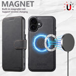 SUTENI Q-05 For iPhone 16 Case Detachable Wallet Stand Litchi Texture Leather Flip Phone Cover