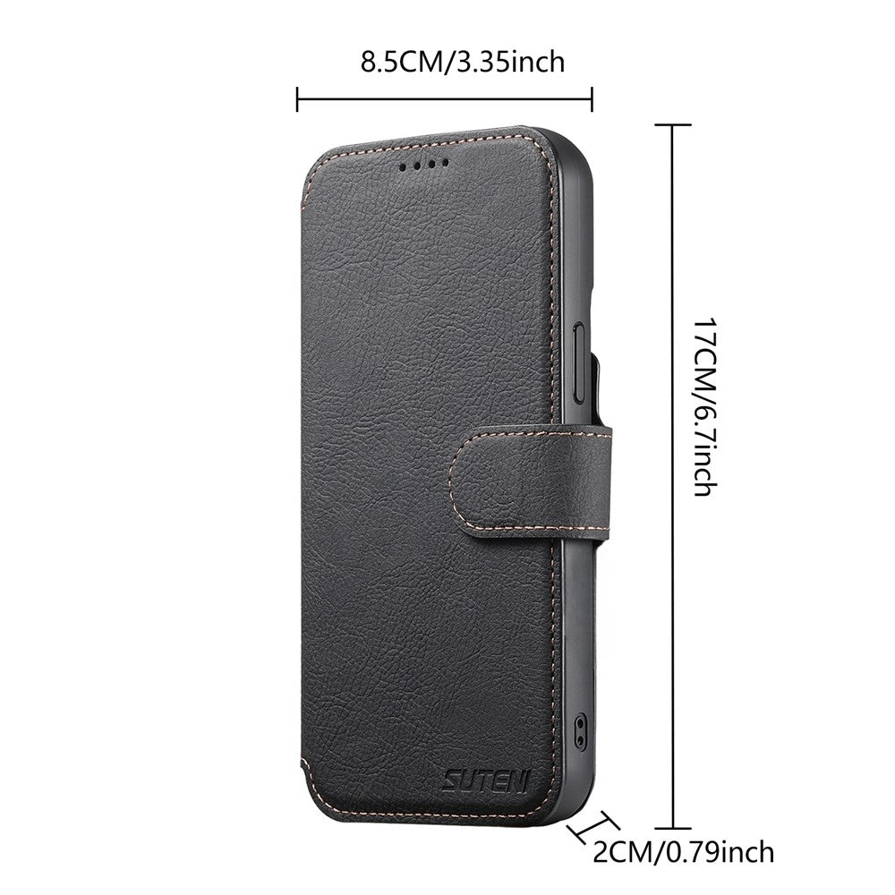 SUTENI Q-05 Til iPhone 15 Pro Max Cover Aftagelig Pung Stand Litchi Tekstur Læder Flip Telefon Cover