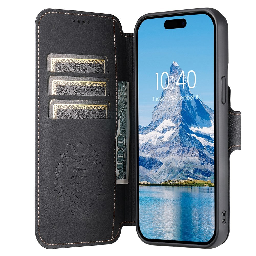 SUTENI Q-05 Til iPhone 15 Pro Max Cover Aftagelig Pung Stand Litchi Tekstur Læder Flip Telefon Cover