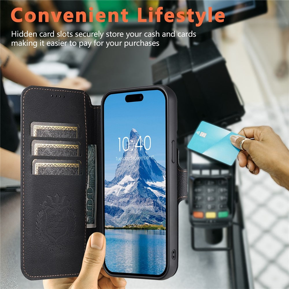 SUTENI Q-05 Til iPhone 15 Pro Max Cover Aftagelig Pung Stand Litchi Tekstur Læder Flip Telefon Cover