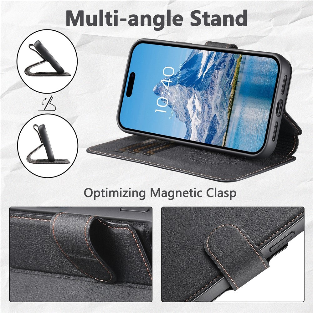 SUTENI Q-05 Til iPhone 15 Pro Max Cover Aftagelig Pung Stand Litchi Tekstur Læder Flip Telefon Cover