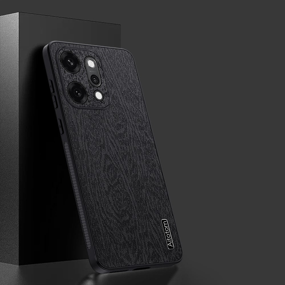 For Oppo Reno14 Pro 5G (Global) Case Wood Texture PU Leather Coated PC TPU Phone Cover
