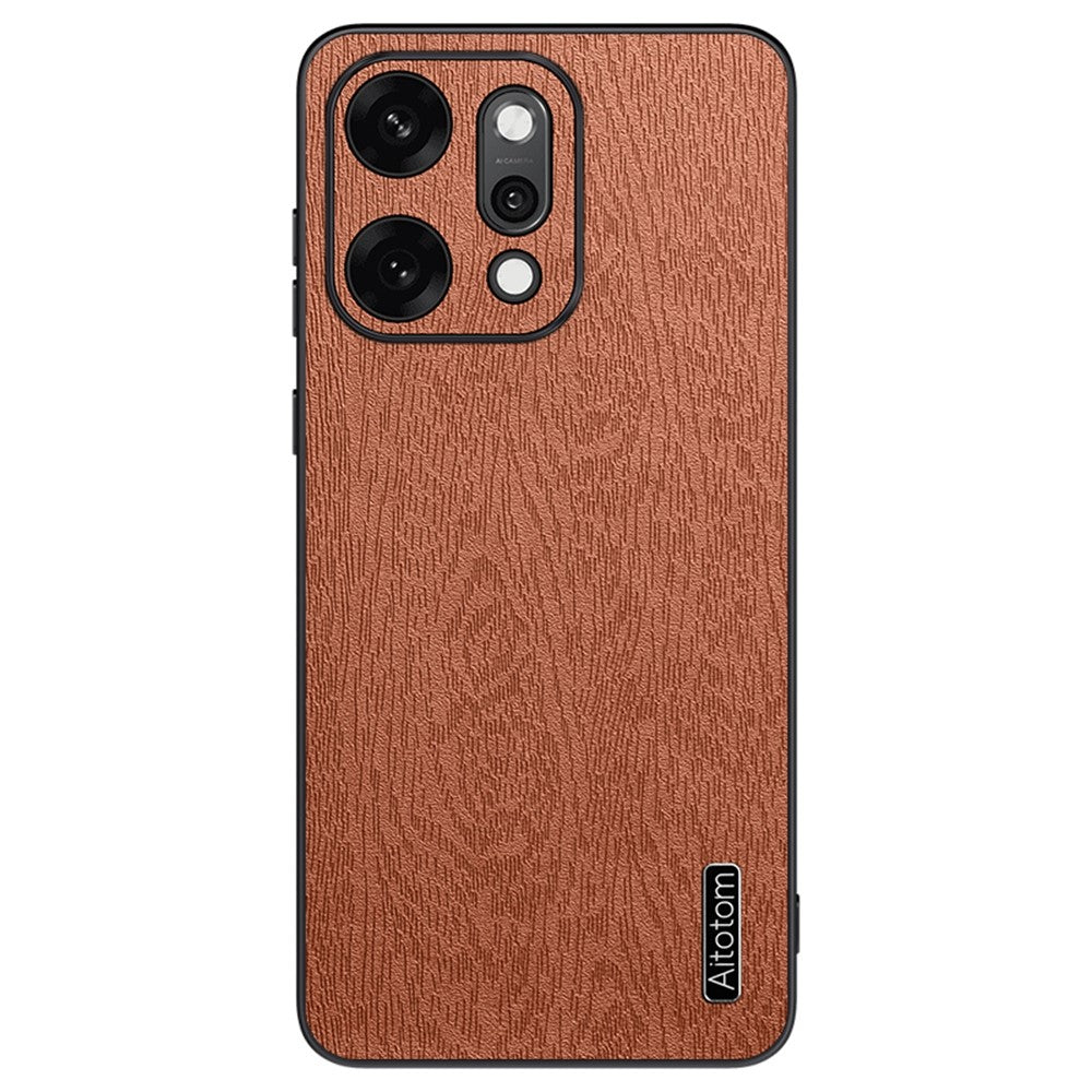 For Oppo Reno14 Pro 5G (Global) Case Wood Texture PU Leather Coated PC TPU Phone Cover