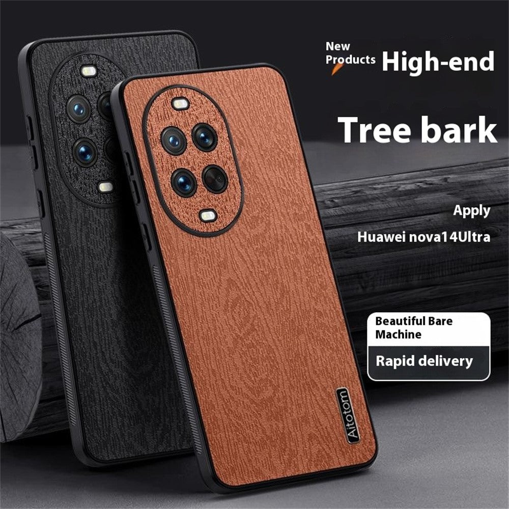 For Huawei nova 14 Ultra 5G Case Wood Texture PU Leather Coated PC TPU Phone Cover