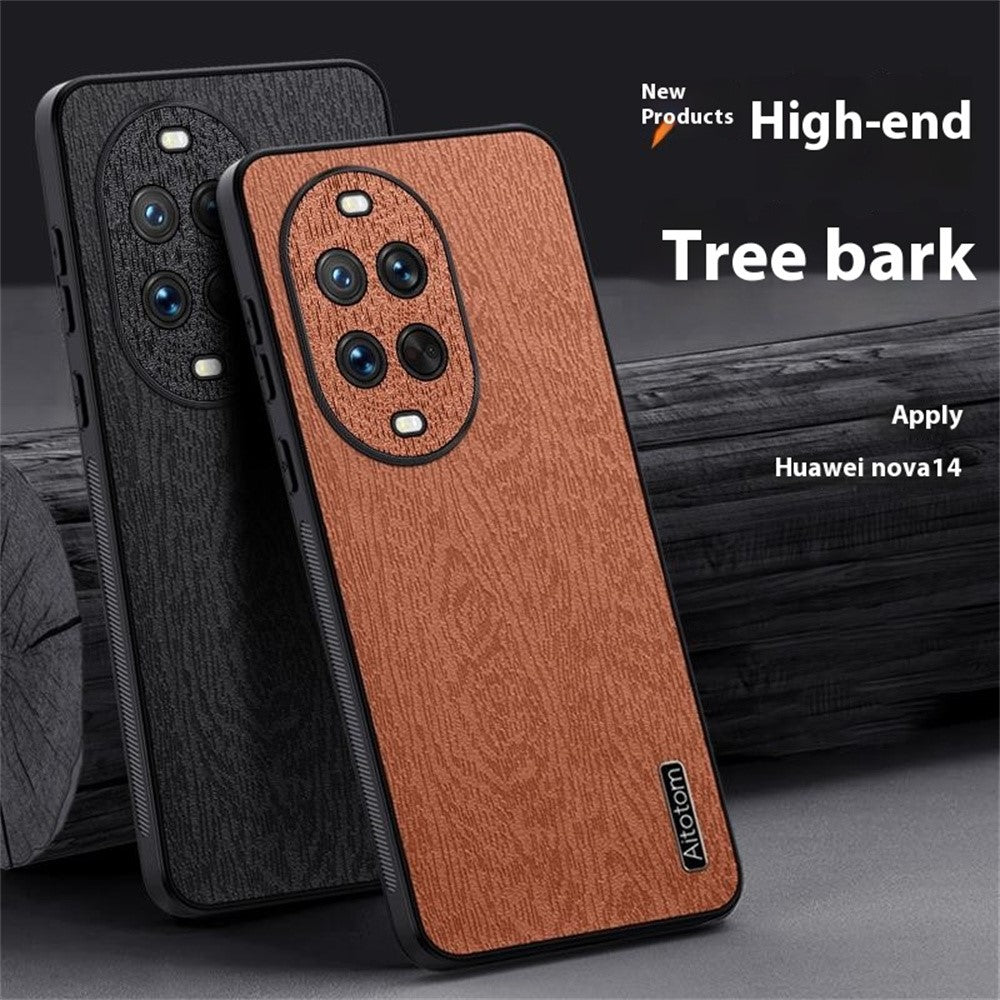 For Huawei nova 14 5G Case Wood Texture PU Leather Coated PC TPU Phone Cover