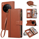For Oppo Find X8 5G Case Multi Card Slots Zipper Leather Phone Cover with Shoulder Strap / Wrist Strap
