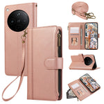 For Oppo Find X8 5G Case Multi Card Slots Zipper Leather Phone Cover with Shoulder Strap / Wrist Strap
