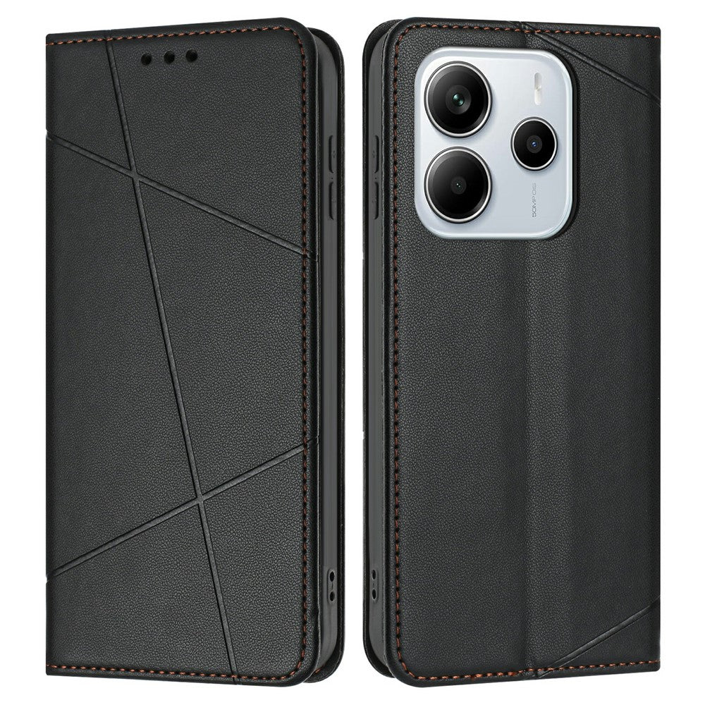For Xiaomi Redmi Note 14 4G (163.25mm) Wallet Case Line Imprinted Leather Stand Phone Cover with Wrist Strap