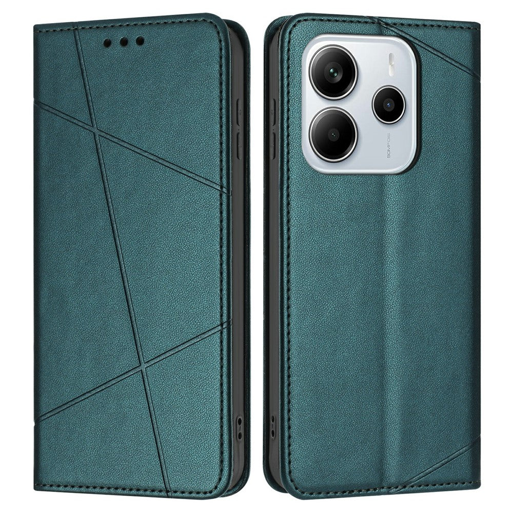 Xiaomi Redmi Note 14 4G (163,25 mm) plånboksfodral med linjepräglad läderstativ och handledsrem