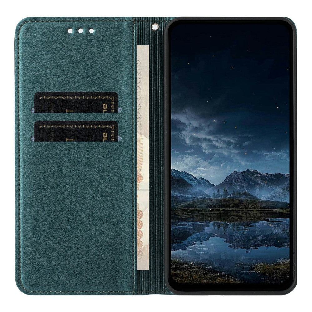 Xiaomi Redmi Note 14 4G (163,25 mm) plånboksfodral med linjepräglad läderstativ och handledsrem